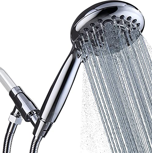 G-Promise Handheld Shower Head High Pressure 6 Spray Settings, Detachable Hand Held Showerhead 4.9" Face with Extra Long Flexible Hose and Metal Adjustable Bracket