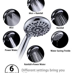 G-Promise Handheld Shower Head High Pressure 6 Spray Settings, Detachable Hand Held Showerhead 4.9" Face with Extra Long Flexible Hose and Metal Adjustable Bracket