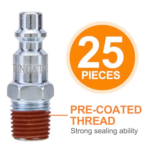 SUNGATOR 1/4-Inch NPT Male Industrial Air Plug, 1/4'' Pneumatic Plugs, Air Hose Fitting, 1/4'' Quick Connect Air Fitting, Air Hose Repair Plug Kit Compatible with I/M/D Type Air Coupler (25-Pack)