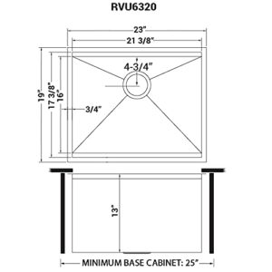 Ruvati 23" x 19" x 13" Deep Laundry Utility Workstation Sink Undermount 16 Gauge - RVU6320