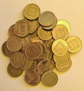 lot 50 israeli coins, 10 agorot israel collectible official nis money agora with menorah