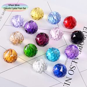 MerryNine 30mm/1.18" 15 Pack Crystal Ball Prism Sun Shine Catcher Rainbow Pendants Maker, Hanging Crystals Prisms for Windows, for Feng Shui (Multicolor)