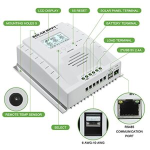 OOYCYOO MPPT Charge Controller 60 amp 12V/24V Auto, 60A Solar Panel Charge Regulator with Blacklight LCD Display Max 100V for Lead-Acid Sealed Gel AGM Flooded Lithium Battery