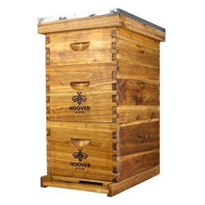 hoover hives 8 frame beehive kit - dipped in 100% beeswax includes wooden frames & waxed foundations (2 deep boxes, 1 medium box)