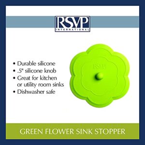 RSVP International Green Silicone Flower Kitchen Stopper, 6" | Sink Plug | Water-Tight Seal | Durable Silicone Withstands Hot Water | Dishwasher Safe