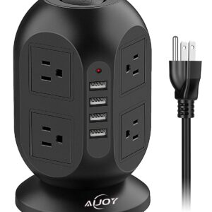 Power Strip Tower with USB Ports, AiJoy Surge Protector with 8 AC Outlets and 4 USB Ports, Fast Charging Station with Extension Cord 10FT, Office Supplies & Dorm Essentials