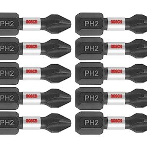 BOSCH ITPH21B 10-Pack 1 In. Phillips #2 Impact Tough Screwdriving Insert Bits