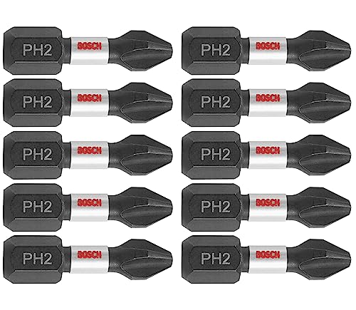 BOSCH ITPH21B 10-Pack 1 In. Phillips #2 Impact Tough Screwdriving Insert Bits