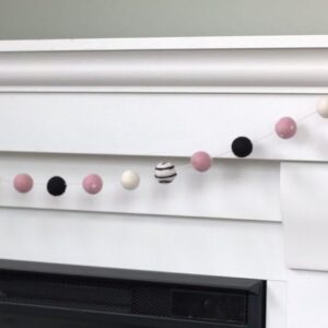 Pink Black White Felt Ball Swirl and Dot Garland- Children Home Decor, Valentine's Holiday- 1" (2.5 cm) Wool Felt Balls