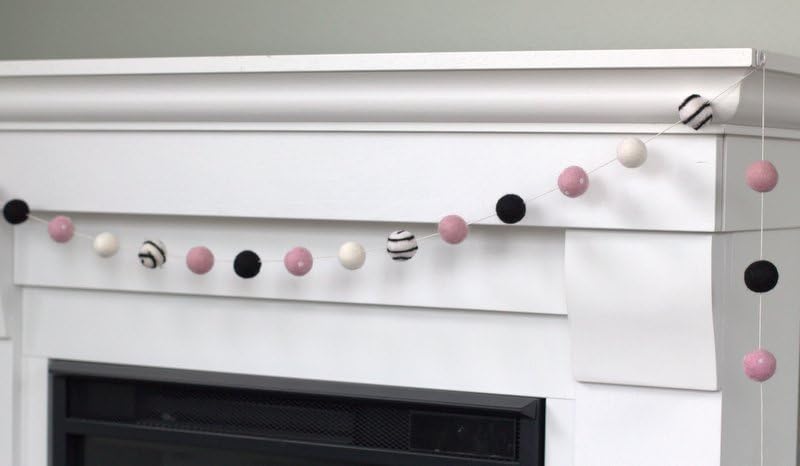 Pink Black White Felt Ball Swirl and Dot Garland- Children Home Decor, Valentine's Holiday- 1" (2.5 cm) Wool Felt Balls