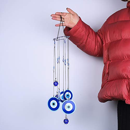 Blue Evil Eye Hanging Decoration Ornament Metal Wind Chimes for Home Garden Decoration (Evil Eyes)