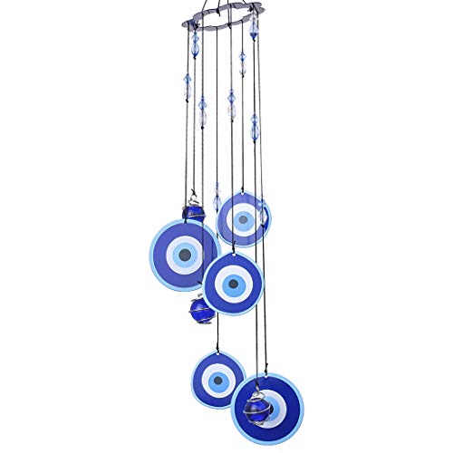 Blue Evil Eye Hanging Decoration Ornament Metal Wind Chimes for Home Garden Decoration (Evil Eyes)