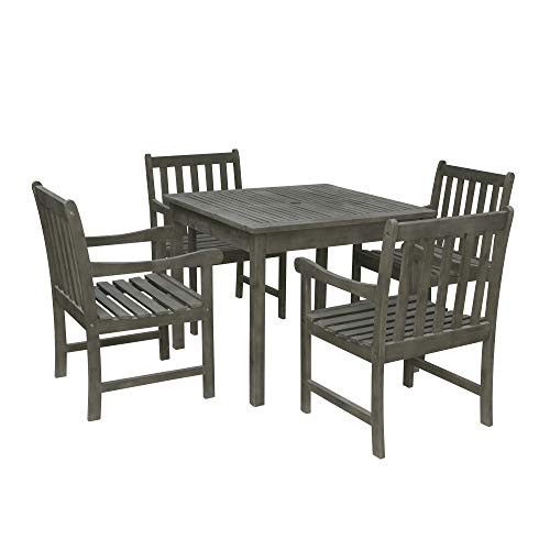 VIFAH V1840SET3 Renaissance Outdoor 5-Piece Wood Patio Stacking Table Dining Set