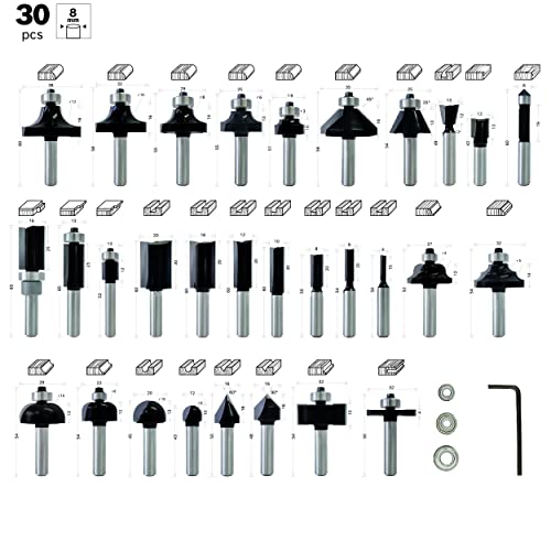 Bosch Professional 2607017475 30-Piece Set Wood Router Bit Set for 8mm Shank Router