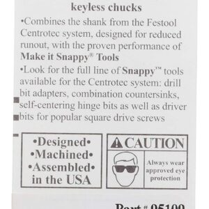 Snappy Tools 9/64 Inch Self-Centering Hinge Bit, Compatible with Festool Centrotec Chucks #95109