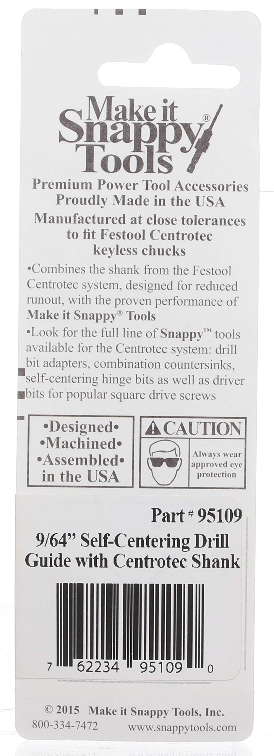 Snappy Tools 9/64 Inch Self-Centering Hinge Bit, Compatible with Festool Centrotec Chucks #95109