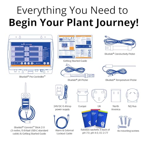 Bluelab CONTPRO Pro Controller for Fully Automated 24/7 Digital Monitor, Dosing, and Data Logging of Hydroponics Reservoir (Base Only, No Pump), includes pH, EC, and temperature probe