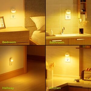 AUVON Plug in Night Light with Motion Sensor and Dusk to Dawn Sensor, Mini Warm White LED Nightlight with 1-50 lm Adjustable Brightness for Bathroom, Hallway, Stairs, Bedroom, Kitchen (4 Pack)