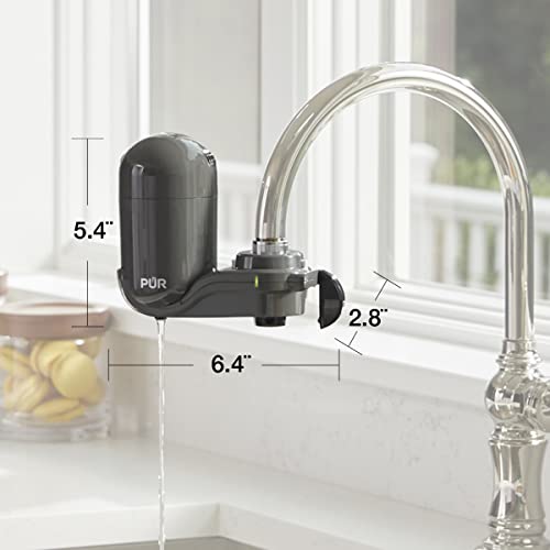 PUR PLUS Faucet Mount Water Filtration System, 3-in-1 Powerful, Natural Mineral Filtration with Lead Reduction, Vertical, Grey, FM2500V