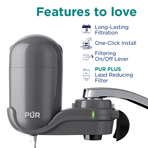 PUR PLUS Faucet Mount Water Filtration System, 3-in-1 Powerful, Natural Mineral Filtration with Lead Reduction, Vertical, Grey, FM2500V