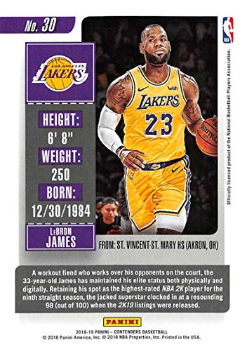 2018-19 Panini Contenders Season Ticket #30 LeBron James NM-MT Los Angeles Lakers Official NBA Basketball Card