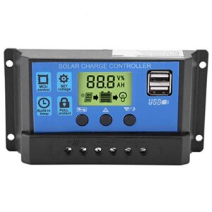 solar controller pwm 12v 24v dual usb solar panel battery controller regulator lcd display 10/20/30a overload overcurrent protection with manual for street light (yjss-20a)