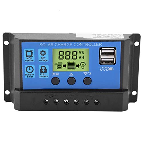 Solar Controller PWM 12V 24V Dual USB Solar Panel Battery Controller Regulator LCD Display 10/20/30A Overload Overcurrent Protection with Manual for Street Light (YJSS-20A)