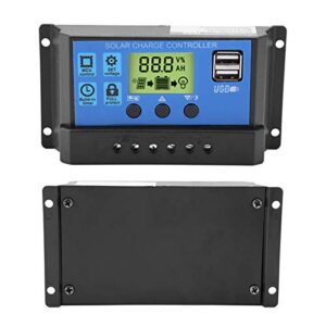 Solar Controller PWM 12V 24V Dual USB Solar Panel Battery Controller Regulator LCD Display 10/20/30A Overload Overcurrent Protection with Manual for Street Light (YJSS-20A)