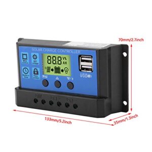 Solar Controller PWM 12V 24V Dual USB Solar Panel Battery Controller Regulator LCD Display 10/20/30A Overload Overcurrent Protection with Manual for Street Light (YJSS-20A)