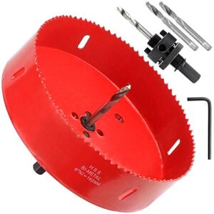 6-3/8 inch hole saw with heavy duty arbor - 38mm cutting depth hss bi-metal hole cutter for can light recessed light, smoothly cutting in wood, plastic, drywall and metal sheet