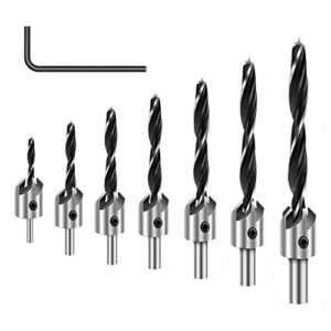 comoware countersink drill bits set- 7pcs counter sink bit for wood high speed steel, woodworking carpentry reamer with 1 free hex key wrench