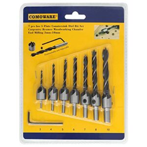 COMOWARE Countersink Drill Bits Set- 7Pcs Counter Sink Bit for Wood High Speed Steel, Woodworking Carpentry Reamer with 1 Free Hex Key Wrench