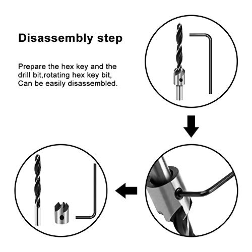 COMOWARE Countersink Drill Bits Set- 7Pcs Counter Sink Bit for Wood High Speed Steel, Woodworking Carpentry Reamer with 1 Free Hex Key Wrench