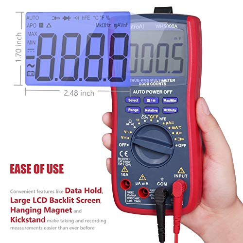 AstroAI Digital Multimeter, TRMS 6000 Counts Volt Meter Manual and Auto Ranging; Measures Voltage Tester, Current, Resistance, Continuity, Frequency; Tests Diodes, Transistors (Renewed)