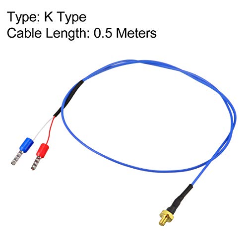 uxcell K Type Thermocouple 32-1112F/0-600C Temperature Sensor Probe with 0.5M Cable M3 Thread for 3D Printer