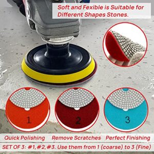 DT-DIATOOL Diamond 3 Step Polishing Pads 4 Inch for Granite Marble Terrazzo(Set of 3 Pieces)