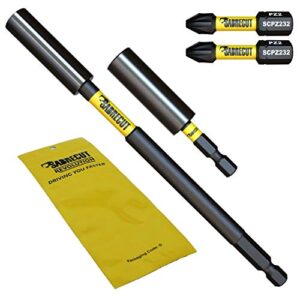 4 piece sabrecut scrk1 magnetic 2 23/64" and 5 63/64" professional impact bit holders with 2 x 1 7/64" pz2 screwdriver impact bits compatible with dewalt, milwaukee, makita, bosch and others