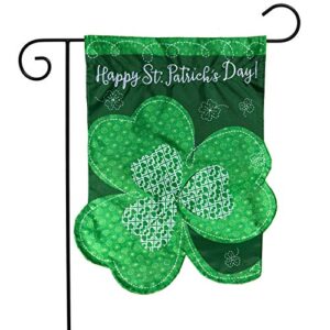 Shamrock St. Patrick's Day Applique Garden Flag Clover Sculpted 12.5" x 18"