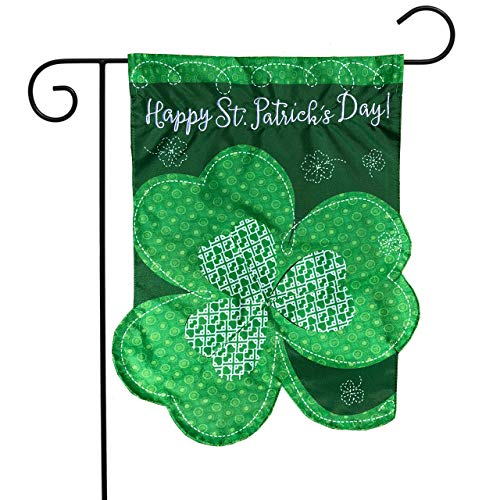 Shamrock St. Patrick's Day Applique Garden Flag Clover Sculpted 12.5" x 18"