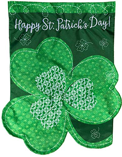 Shamrock St. Patrick's Day Applique Garden Flag Clover Sculpted 12.5" x 18"