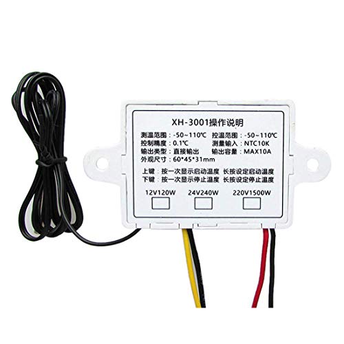 HiLetgo DC 12V 10A Digital LED Temperature Controller XH-W3001 Mini Thermostat -50 to 110 Degree Heating/Cooling Temperature Control Switch with Waterproof Sensor Probe