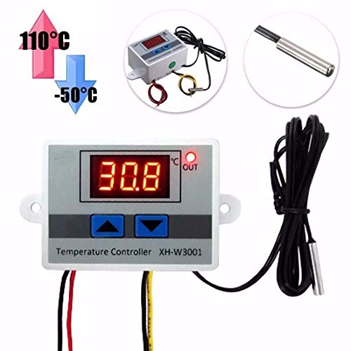 HiLetgo DC 12V 10A Digital LED Temperature Controller XH-W3001 Mini Thermostat -50 to 110 Degree Heating/Cooling Temperature Control Switch with Waterproof Sensor Probe