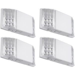 torchstar led emergency lighting, commercial emergency lights with battery backup, ul listed, two heads, ac 120/277v, hardwired emergency exit light fixture for business, home power failure, pack of 4