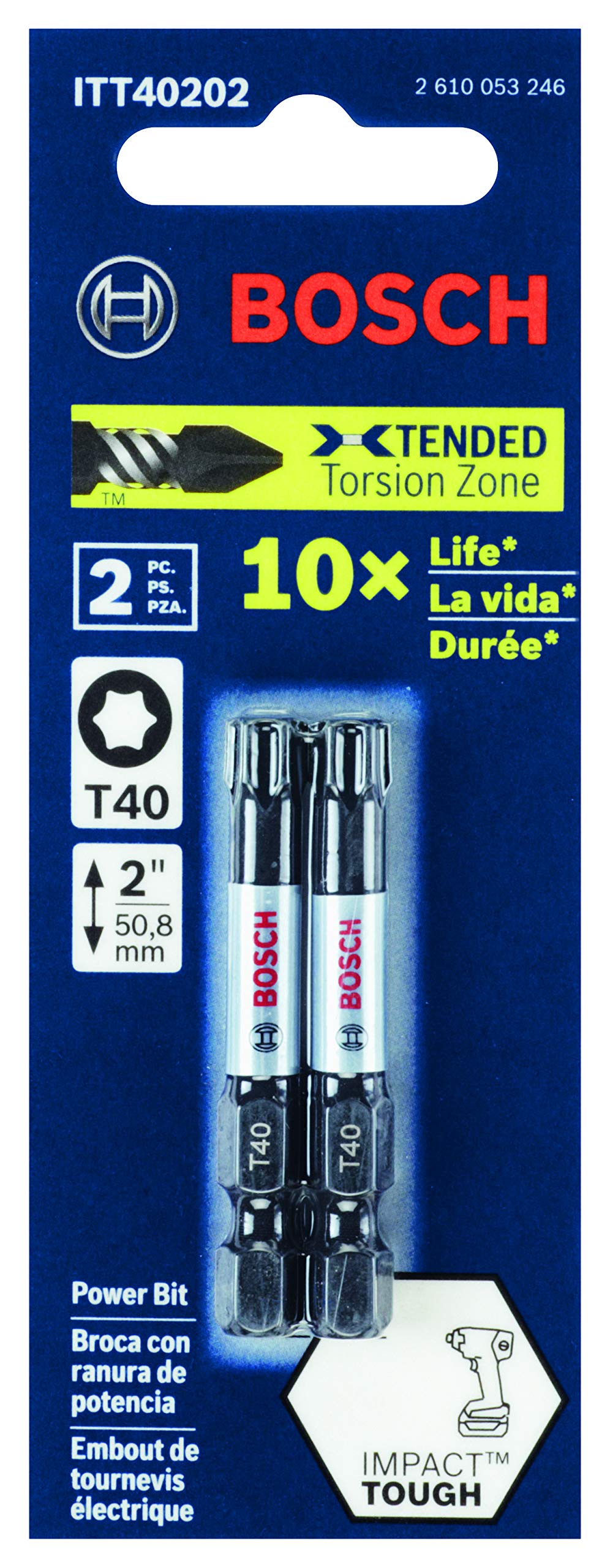 BOSCH ITT402B 10-Pack 2 In. Torx #40 Impact Tough Screwdriving Power Bits