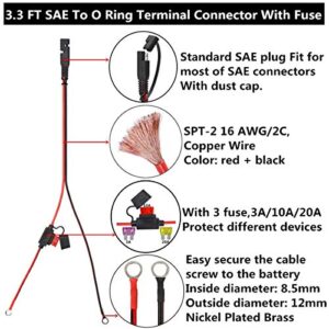 2 Pcs 16 AWG SAE Battery Charger Kit, 8 Ft SAE To SAE DC Power Connector Cable And 3 Ft Ring Terminal Harness With Fused SAE Quick Disconnect Plug