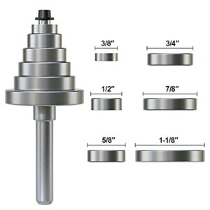 FivePears 1/2 Inch Shank Rabbet Router Bit with 6 Bearings Set, Adjustable Multiple Depths 1/8", 1/4", 5/16", 3/8", 7/16", 1/2" for Beginner DIY Woodwork …