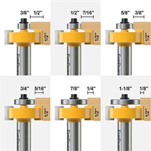 FivePears 1/2 Inch Shank Rabbet Router Bit with 6 Bearings Set, Adjustable Multiple Depths 1/8", 1/4", 5/16", 3/8", 7/16", 1/2" for Beginner DIY Woodwork …