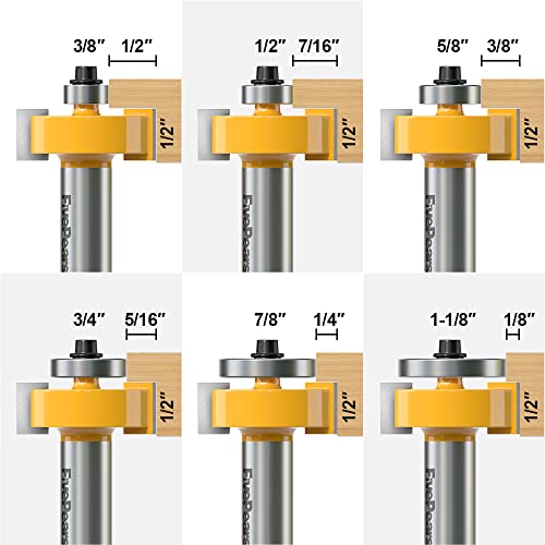 FivePears 1/2 Inch Shank Rabbet Router Bit with 6 Bearings Set, Adjustable Multiple Depths 1/8", 1/4", 5/16", 3/8", 7/16", 1/2" for Beginner DIY Woodwork …