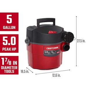 CRAFTSMAN CMXEVBE17925 5 Gallon 5.0 Peak HP Wet/Dry Wall Vac, Wall-Mounted Shop Vacuum with Attachments