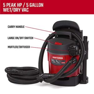 CRAFTSMAN CMXEVBE17925 5 Gallon 5.0 Peak HP Wet/Dry Wall Vac, Wall-Mounted Shop Vacuum with Attachments